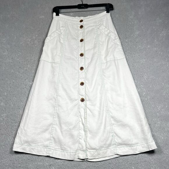 Anthropologie Akemi + Kin Riverine Midi Linen Button Up A Line Skirt Size 4 - Picture 1 of 12